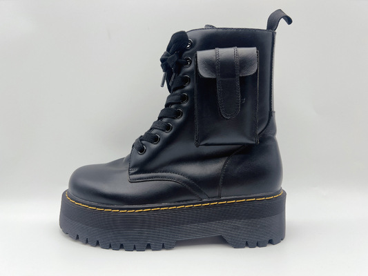 Cow High Ankle Leather Shoes Womens Black Waterproof Work Shoes