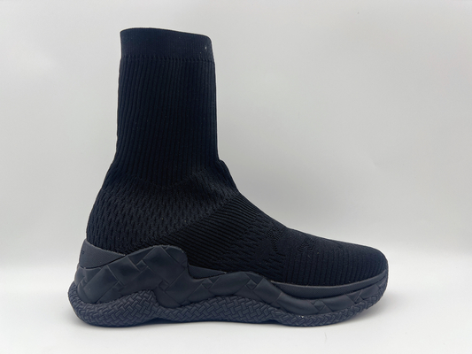 Comfort Non Slip Flat Shoes , Durable Black Leather High Top Shoes