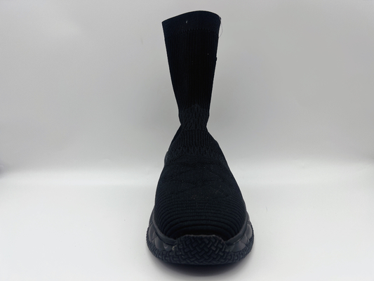Comfort Non Slip Flat Shoes , Durable Black Leather High Top Shoes