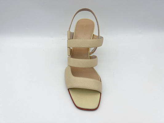 Beige Open Toe Women Pumps Shoes Genuine Leather With Soft Leeche Leather Upper
