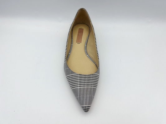 Womens Black And White Grid Textile Fabric Flat Shoes Soft Stylish And Comfortable