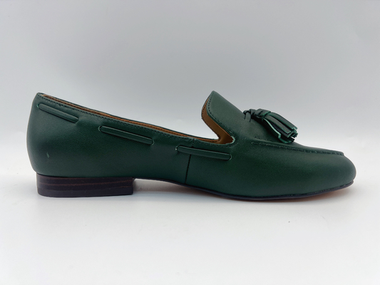Fashion Womens Flat Leather Shoes Dark Green Non Slip Loafers