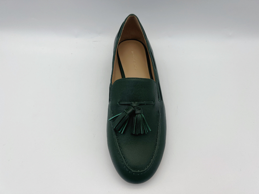 Fashion Womens Flat Leather Shoes Dark Green Non Slip Loafers