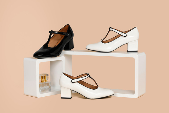 Black White Leather Pumps Women'S Shoes Poited Toe Closed Toe With 2cm Abs Heel