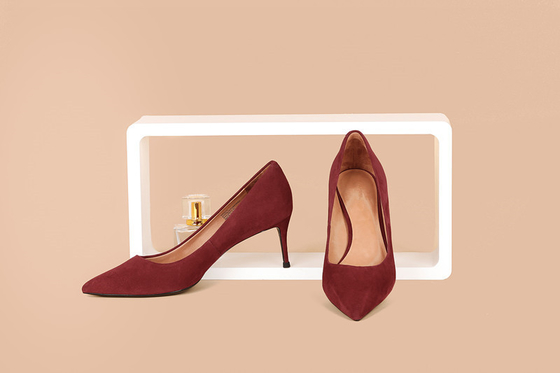 Burgundy Workplace Women Pumps Shoes High Heel With Soft Genuine Suede Leather