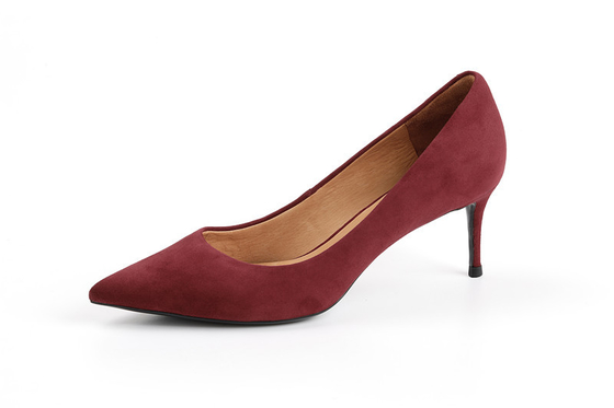 Burgundy Workplace Women Pumps Shoes High Heel With Soft Genuine Suede Leather