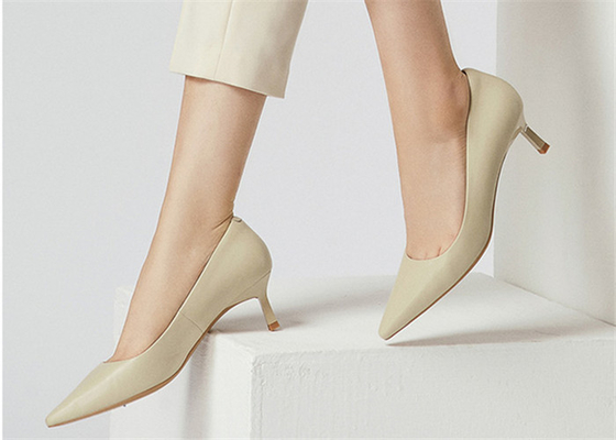 White Soft Cow Genuine Leather Pumps 2cm Low Heel Dress Shoes For Ladies