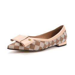 Soft And Lightweight Women Flat Leather Shoes Plaid Pattern for Office