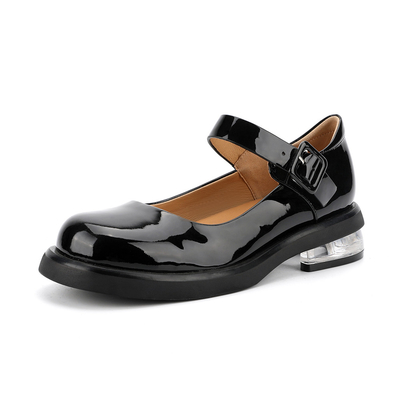 Comfortable Black Genuine Leather Women Shoes Round Head Mary Jane Low Heels