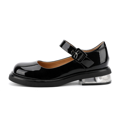 Comfortable Black Genuine Leather Women Shoes Round Head Mary Jane Low Heels