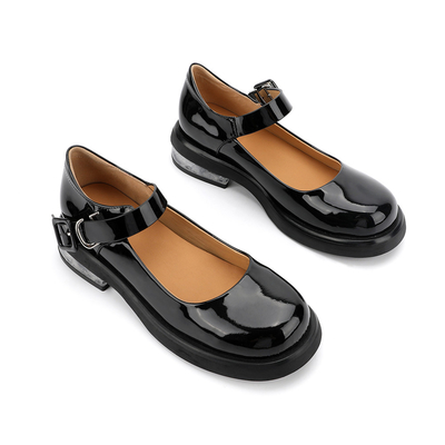 Comfortable Black Genuine Leather Women Shoes Round Head Mary Jane Low Heels
