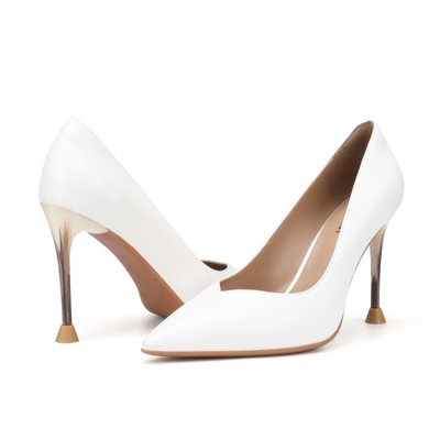 Womens White Patent Leather Dress Shoes 3.9 Inch Comfortable High Heels