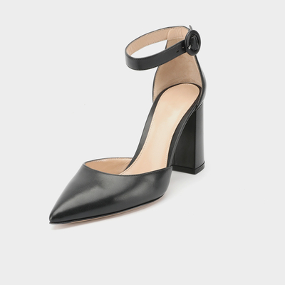Square Heel Tan Ankle Strap Shoes , 8cm Ankle Strap Ladies dress Shoes