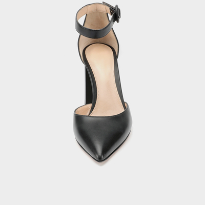 Square Heel Tan Ankle Strap Shoes , 8cm Ankle Strap Ladies dress Shoes
