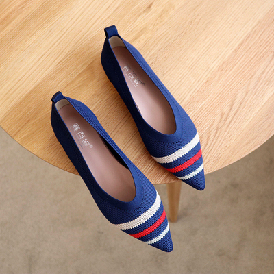 3d Knitted Vamp Womens Flat Leather Shoes Modern Style Fashionable