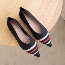3d Knitted Vamp Womens Flat Leather Shoes Modern Style Fashionable