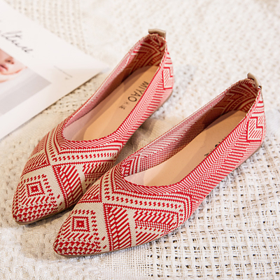 Hot Sale Lightweight Breathable Women's Shoes Pointed Toe Geometric Pattern Casual Flats
