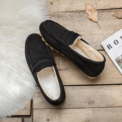 2022 Autumn Plus Velvet Peas Shoes Flat Soft Bottom Tendon Cotton Shoes Women Lazy Grandma Shoes