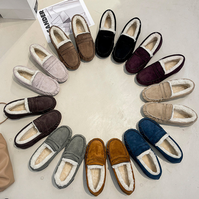 Warm Low Heel Round Toe Velvet Cotton Plush One Step Shoes for Commuter
