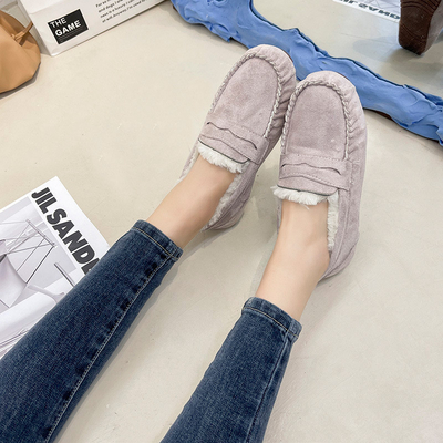 Warm Low Heel Round Toe Velvet Cotton Plush One Step Shoes for Commuter