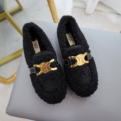 Low Heeled Scoop Lamb Wool Shoes Plus Velvet Warm Cotton For Autumn And Winter