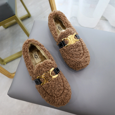 Low Heeled Scoop Lamb Wool Shoes Plus Velvet Warm Cotton For Autumn And Winter