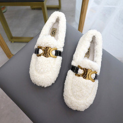 Low Heeled Scoop Lamb Wool Shoes Plus Velvet Warm Cotton For Autumn And Winter