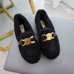 Low Heeled Scoop Lamb Wool Shoes Plus Velvet Warm Cotton For Autumn And Winter