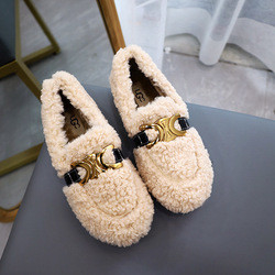 Low Heeled Scoop Lamb Wool Shoes Plus Velvet Warm Cotton For Autumn And Winter