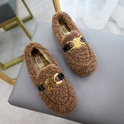 Low Heeled Scoop Lamb Wool Shoes Plus Velvet Warm Cotton For Autumn And Winter