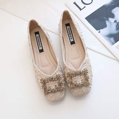 Fairy Style Soft Soled Square Buckle Shoes Spring And Autumn Flat Bottomed