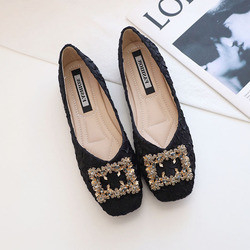 Fairy Style Soft Soled Square Buckle Shoes Spring And Autumn Flat Bottomed