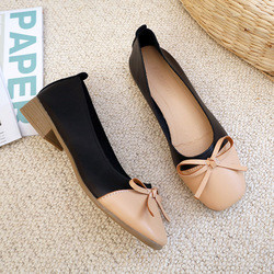 Women'S Nude Comfort Pump Colorblock Flat Shoes , Fashion Leather Bow Flats