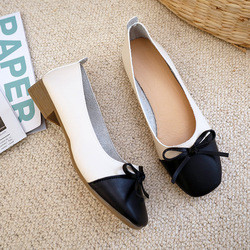 Women'S Nude Comfort Pump Colorblock Flat Shoes , Fashion Leather Bow Flats