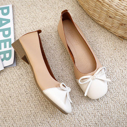 Women'S Nude Comfort Pump Colorblock Flat Shoes , Fashion Leather Bow Flats