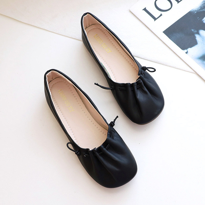 Solid Color Soft Ballet Flat Shoes , Women's White Square Toe Crinkled Rubber Flat Shoes