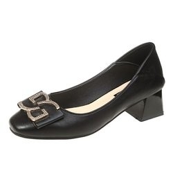 High Stiletto Heels Soft Comfortable Party Low Heel Leather Shoes for Ladies