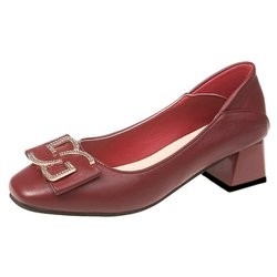 High Stiletto Heels Soft Comfortable Party Low Heel Leather Shoes for Ladies