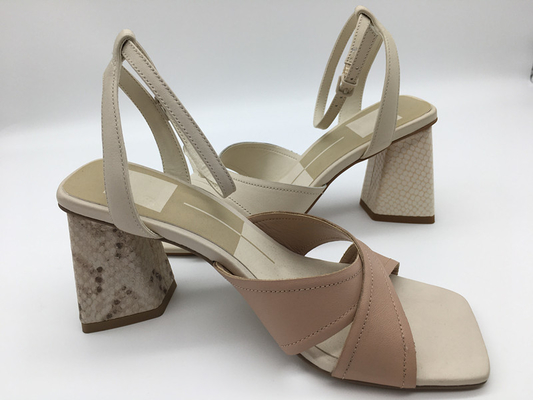 Soft Nappa PU Women'S Leather Heeled Sandals Pink / Beige / Orange