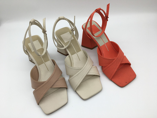 Soft Nappa PU Women'S Leather Heeled Sandals Pink / Beige / Orange