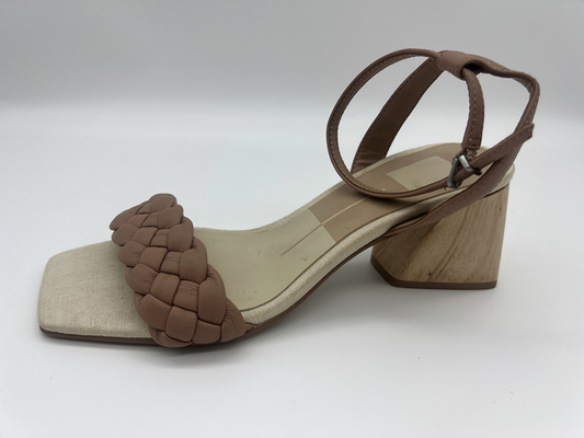 Tan Woven Ladies Soft Leather Sandals Peep Toe With Metal Buckle