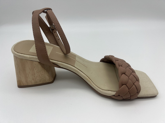 Tan Woven Ladies Soft Leather Sandals Peep Toe With Metal Buckle