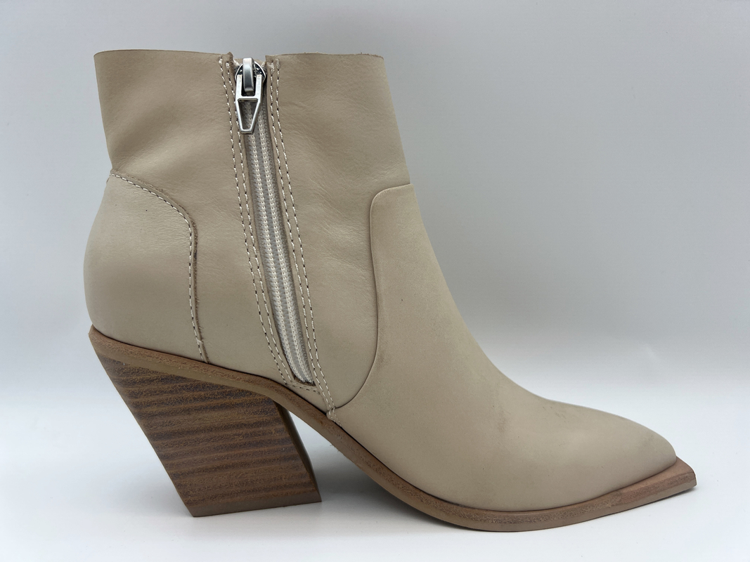 soft two-tone nappa leather Womens Dress ankle Boots with metal zipper，abs wedge with TPR outsole