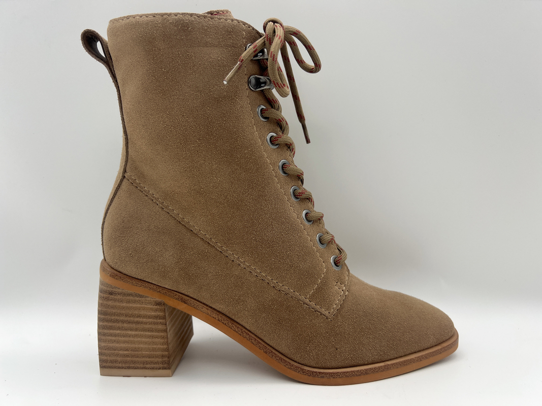 Womens lace up high heel ankle boots，soft cow suede leather with Plush thermal lining，women waterproof winter boots