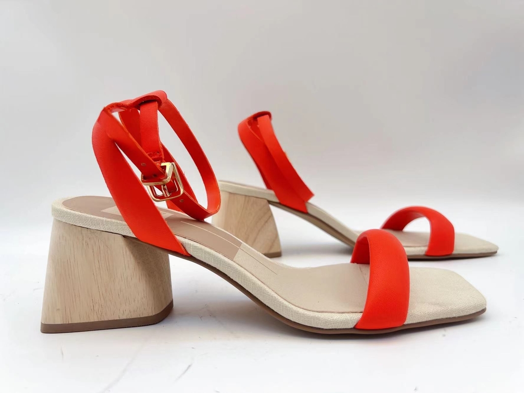 Orange Ladies Soft Leather Sandals Single Strap Open Toe With Soft Nappa Leather Upper