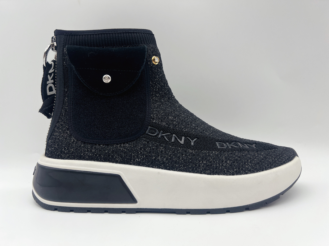 Ladies Black High Top Slip Resistant Work Shoes Soft Knit Fabric With Folded