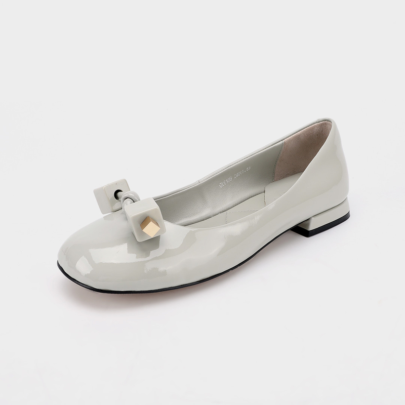 Rice Gray Square Buckle Ladies Casual Flat Shoes , Women's Comfortable Flat Shoes