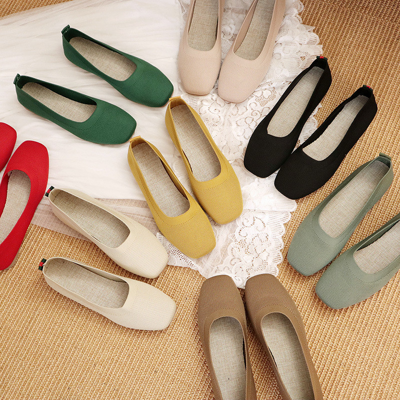 Knitted Round Head Flat Bottomed Daily All Match Women'S Loafers Lady Flats Shoes