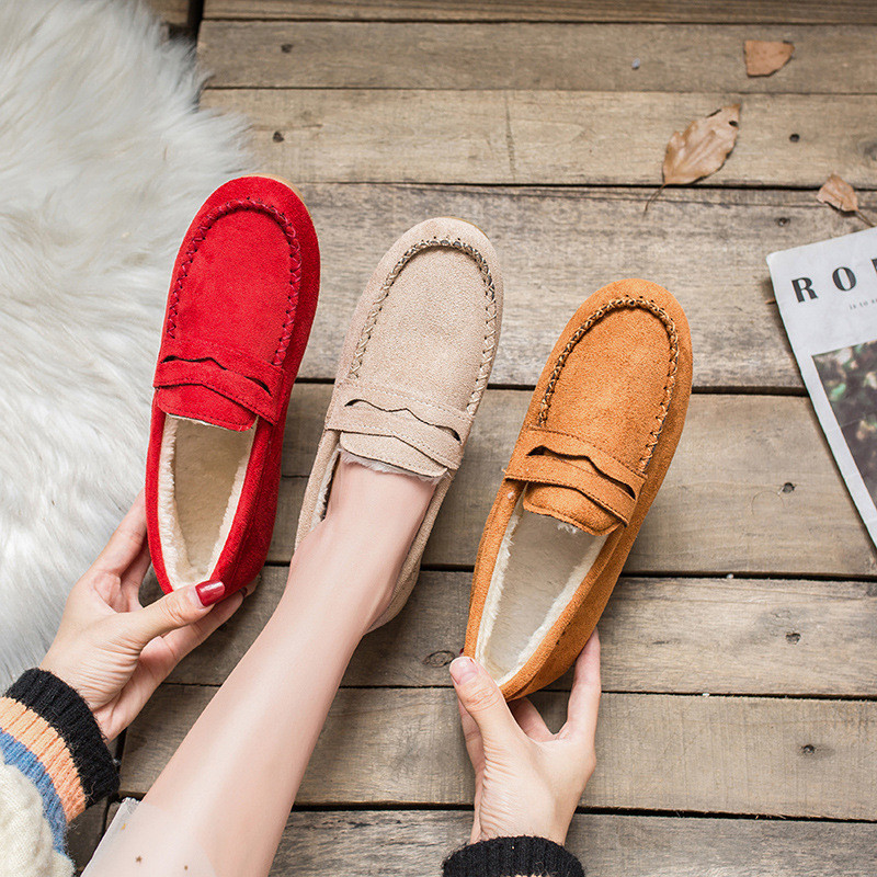 2022 Autumn Plus Velvet Peas Shoes Flat Soft Bottom Tendon Cotton Shoes Women Lazy Grandma Shoes