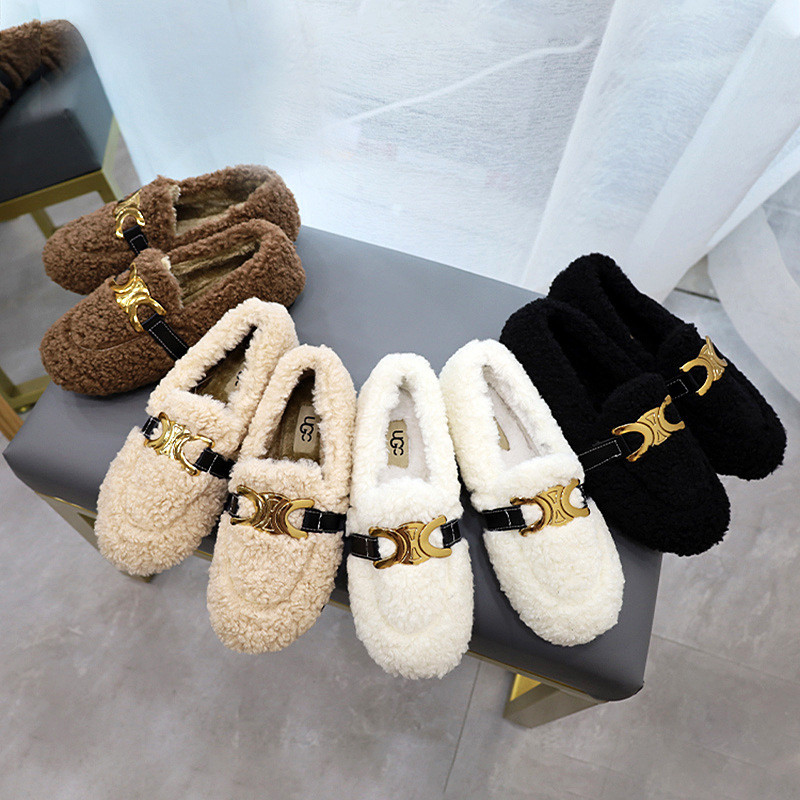 Low Heeled Scoop Lamb Wool Shoes Plus Velvet Warm Cotton For Autumn And Winter